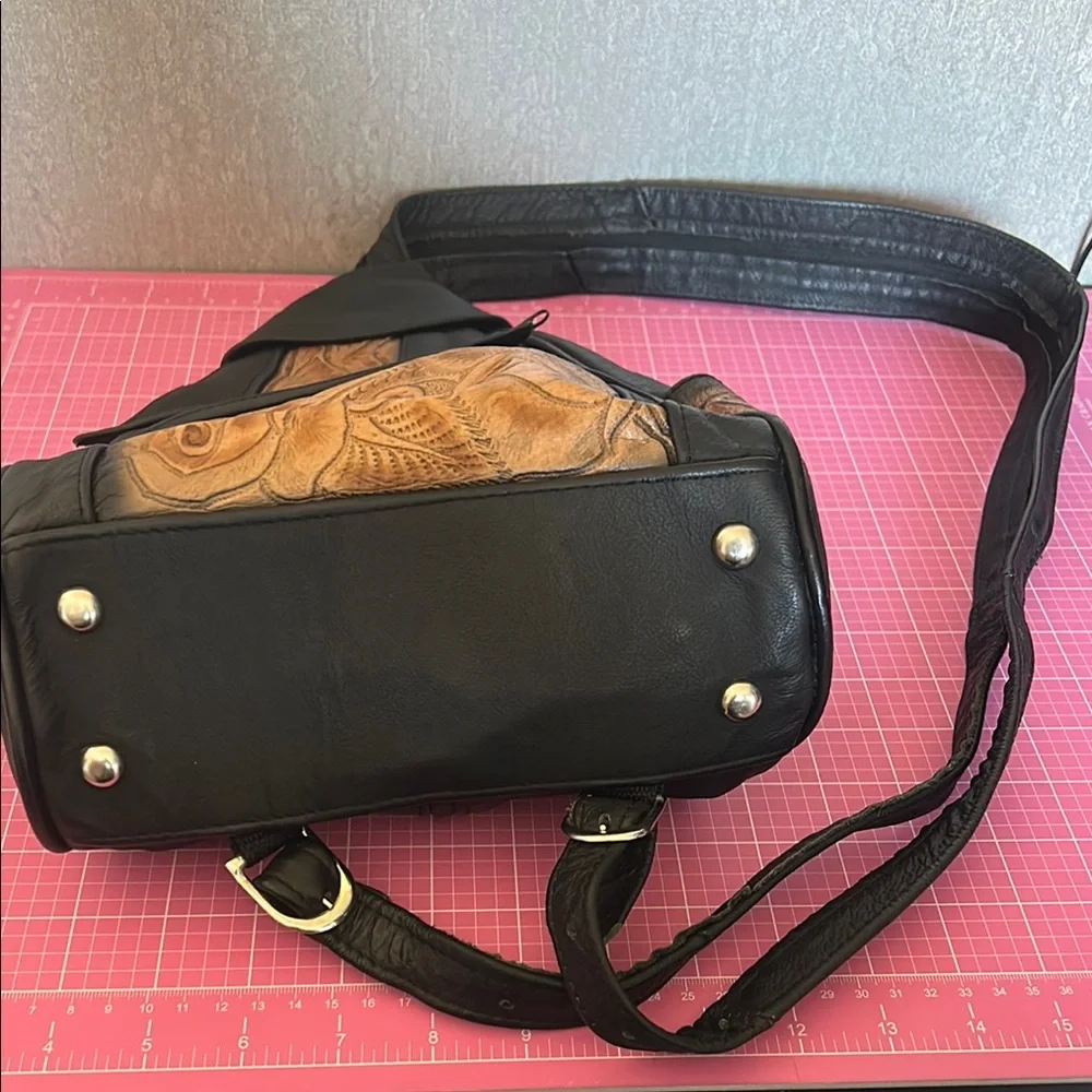 Stylish Black and Brown Backpack with Leather Accents